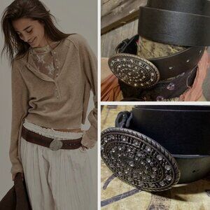 Y2K Vintage Boho Leather Rhinestone belt